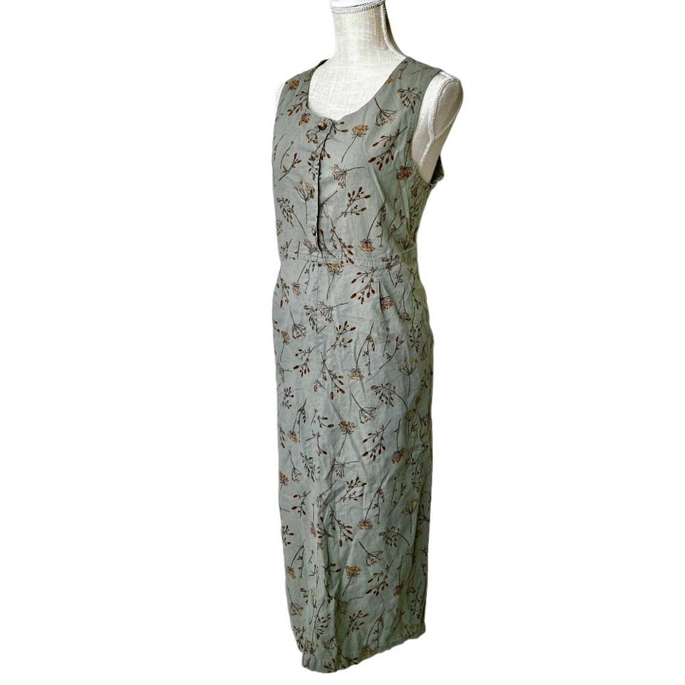 L.L. Bean Sage Green Floral Linen Women Size 12